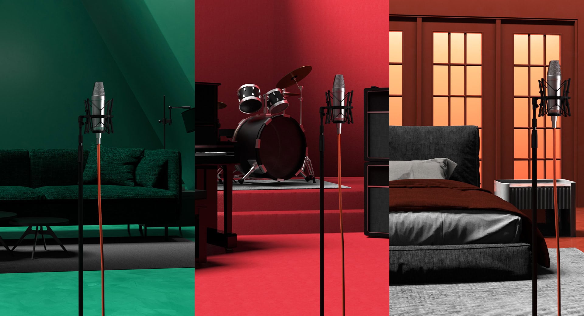 Different room environments for recording music